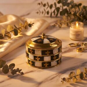 mother of pearl and brass trinket for jewelry and keepsakes storage | premium gifting for friend, sister & mother