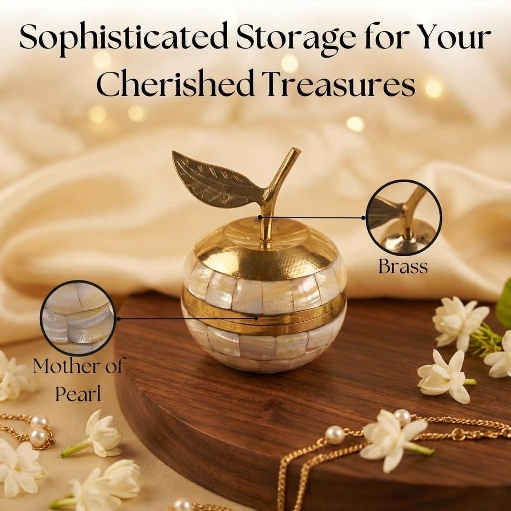 brass mother of pearl apple pear trinket set with tray for gifting, jewellery & keepsake storage brass mother of pearl apple pear trinket set with tray for gifting, jewellery & keepsake storage